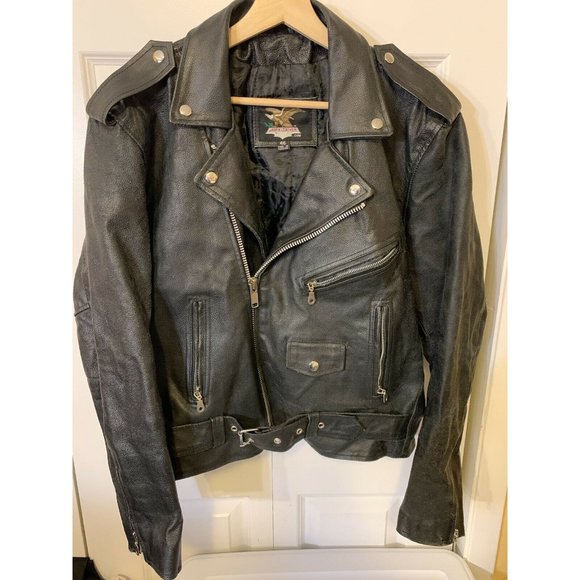 Jamin Leather‎ Motorcycle Black Jacket Sz 46 w/Belt HEAVY Biker - Picture 6 of 8